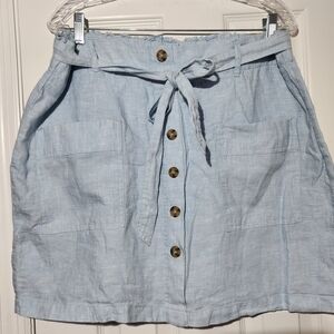 Jones New York Linen Light Blue Faux Button-Down Pull On Belted Skort Womens XL